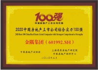 金隅集团荣获中国房地产上市公司综合实力100强