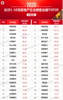 2020年1-10月长沙房地产企业销售业绩排行榜