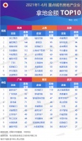 上半年拿地热门城市拿地金额榜：滨江集团以220亿排第一