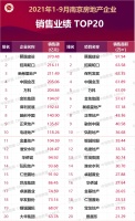 2021年1-9月南京房地产企业销售业绩TOP20