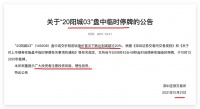 首次跌逾20%！阳光城“20阳城03”债券今日早间盘中临时停牌