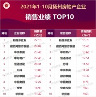 2021年1-10月扬州房地产企业销售业绩TOP10