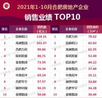 2021年1-10月合肥房地产企业销售业绩TOP10