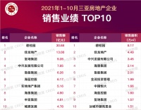 2021年1-10月三亚房地产企业销售业绩TOP10