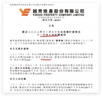 越秀地产前11月合同销售1029亿完成年度目标约83%