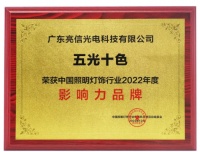 继续引领，五光十色获评中国照明灯饰行业“影响力品牌”