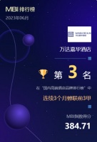 万达嘉华酒店连续3月蝉联MBI国内高端酒店品牌榜前三甲