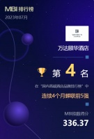 万达颐华酒店连续四个月蝉联迈点国内高端酒店品牌前五强