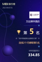 万达锦华酒店连续2个月蝉联迈点国内高端酒店品牌榜第五