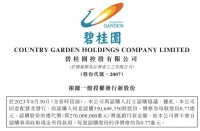 碧桂园拟发新股融资2.7亿港元，用于抵消部分欠款