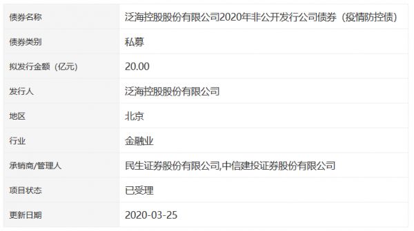 泛海控股20亿元非公开发行公司债券获深交所受理-中国网地产