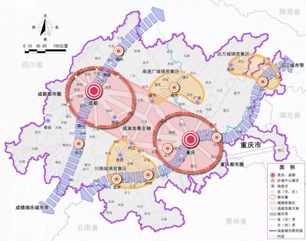 成渝区域格局示意图 图片来源：《成渝城市群发展规划》