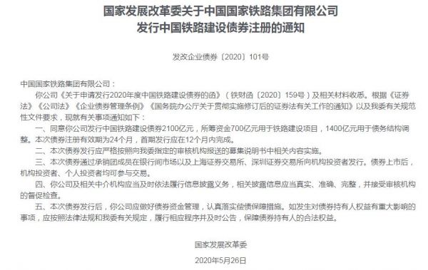 发改委同意中国国家铁路集团发行2100亿元铁路建设债券-中国网地产