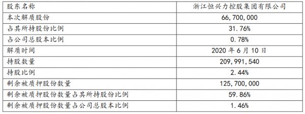 新湖中宝：浙江恒兴力控股解除质押6670万股股份 占公司总股本0.78%-中国网地产