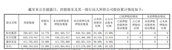 阳光城：控股股东解除质押1.66亿股公司股份-中国网地产