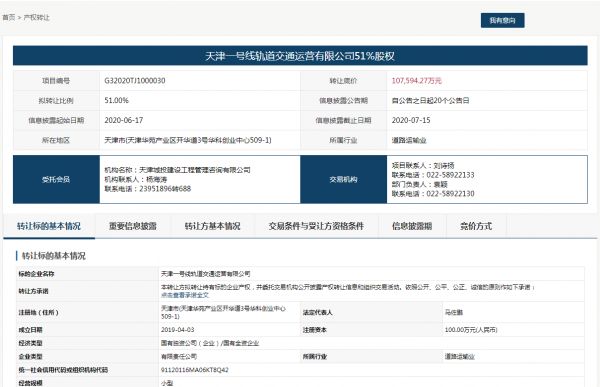 天津地铁一号线拟引入社会资本运营 10.75亿元出让51%股权-中国网地产