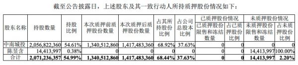 中南建设：第一大股东及一致行动人已质押所持股份的68.44%-中国网地产