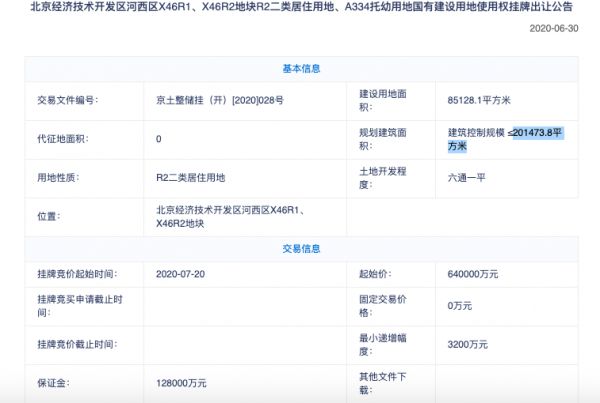 北京亦庄挂牌2宗不限价地块 总起始价133.93亿