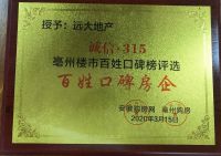 亳州远大荣获&ldquo;亳州房地产行业优秀品牌房企&rdquo;荣誉奖牌!