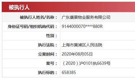 广东康景物业被列为被执行人 执行标的658385元-中国网地产