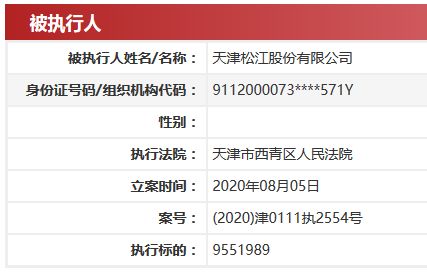 天津松江被列为被执行人 执行标的约955万元-中国网地产