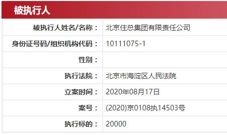 北京住总被列为被执行人 执行标的2万元-中国网地产
