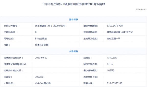 北京怀柔区3.08亿元挂牌2宗地块 总建设用地面积4.2万平-中国网地产