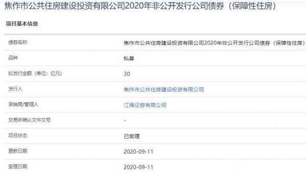 焦作公共住房建设30亿元公司债券（保障性住房）已获上交所受理-中国网地产