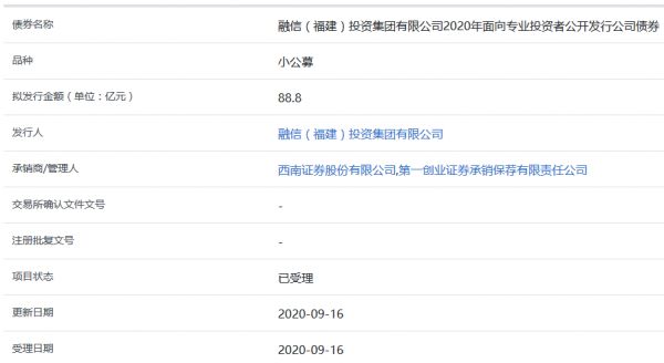 融信集团88.8亿元小公募公司债券获上交所受理-中国网地产