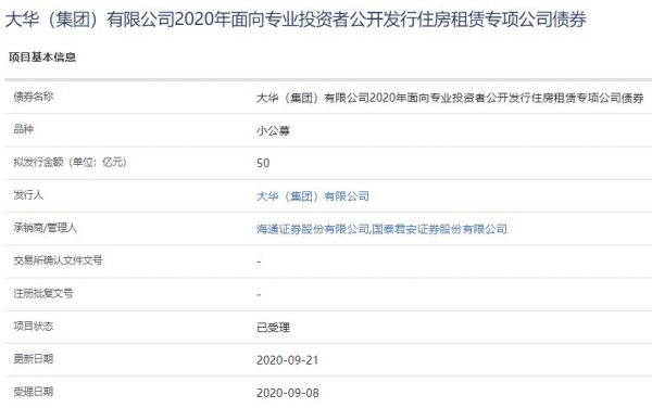 大华集团50亿元住房租赁公司债券已获上交所受理-中国网地产