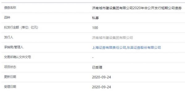 济南城市建设100亿元短期公司债券已获上交所受理-中国网地产