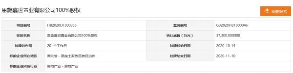 恩施国投建设拟3.73亿元转让嘉世置业100%股权-中国网地产