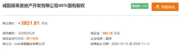 山东莱钢建设拟3821.81万元转让咸阳丽莱房地产40%股权-中国网地产