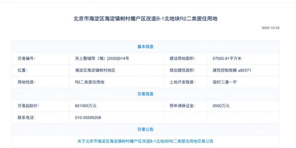 北京海淀挂牌2宗棚户区改造预申请地块 总起始价118亿元