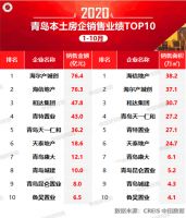2020年1-10月青岛房地产企业销售业绩排行榜