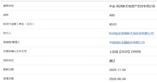 杭州新天地40.01亿元ABS获上交所通过-中国网地产