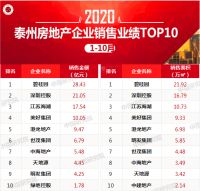 2020年1-10月镇扬泰房地产企业销售排行榜