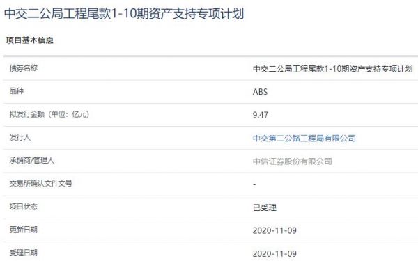 中交二公局9.47亿元资产支持ABS已获上交所受理-中国网地产