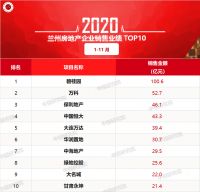 2020年1-11月兰州房地产企业销售业绩排行榜