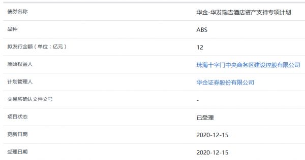 珠海华发瑞吉酒店12亿元ABS获上交所受理-中国网地产