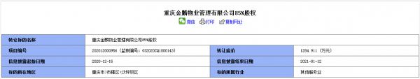 重庆沙坪坝区地产公司拟1284.9万元转让重庆金麟物业85%股权-中国网地产