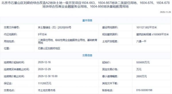 远洋+平安+中交联合体55.56亿元竞得北京石景山1宗商住用地-中国网地产