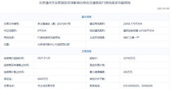 北京通州文化旅游区环球影城3.27亿元挂牌1宗地块-中国网地产