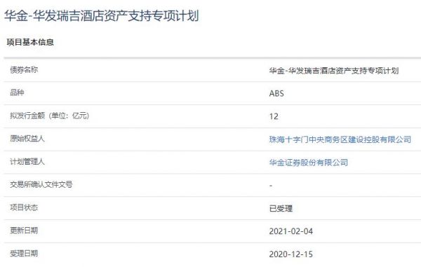 华发瑞吉酒店资产支持ABS已获上交所受理-中国网地产