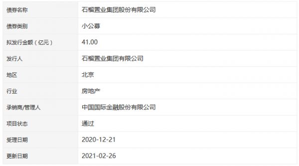 石榴置业41亿元小公募公司债券获深交所通过-中国网地产