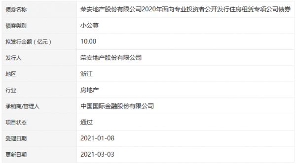 荣安地产10亿元住房租赁专项公司债券获深交所通过-中国网地产