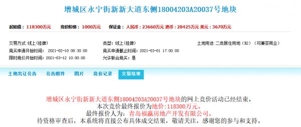 青岛福瀛房地产11.83亿元摘得广州市增城区一宗居住用地-中国网地产