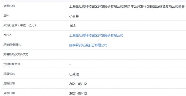 张江高科10.8亿元创新创业绿色专项公司债券获上交所受理-中国网地产