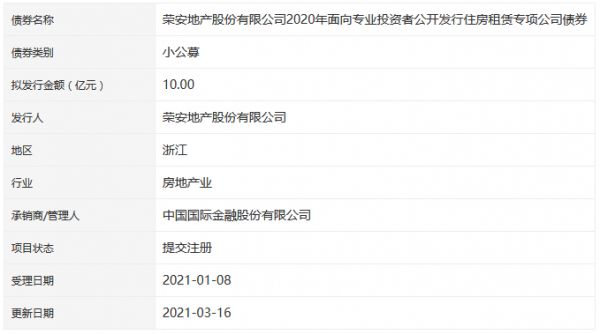 荣安地产10亿元住房租赁专项公司债券在深交所提交注册-中国网地产