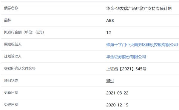 珠海华发瑞吉酒店12亿元ABS获上交所通过-中国网地产